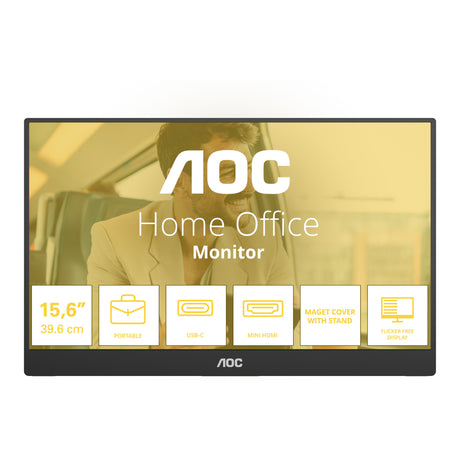 Aoc 16t20e2 15.6 monitor (zwart, 1x mini hdmi, 1x usb-c)