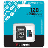 Kingston canvas go! plus microsdxc 128 gb geheugenkaart (zwart, incl. adapter, class 10, uhs-i u3, v30, a2)
