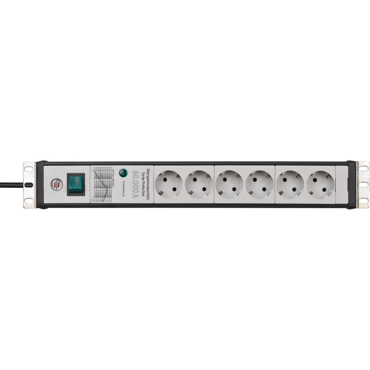 Brennenstuhl premium-line 60.000a stekkerdoos met overspanningsbeveiliging 6-voudig zwart lichtgrijs 3m h05vv-f 3g1,5 19 formaat