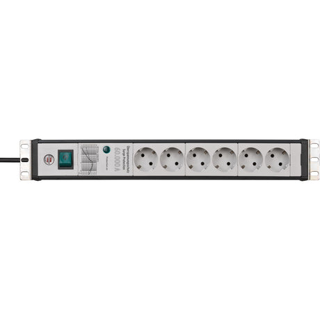 Brennenstuhl premium-line 60.000a stekkerdoos met overspanningsbeveiliging 6-voudig zwart lichtgrijs 3m h05vv-f 3g1,5 19 formaat