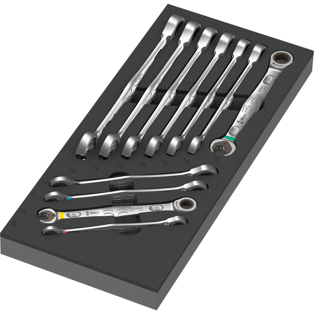 Wera zelfaanpassende steeksleutel 6000 joker set 1 gereedschapsset (zwart grijs, combinatie ratelsleutelset, in schuimrubberen inzet voor werkplaatswagen)