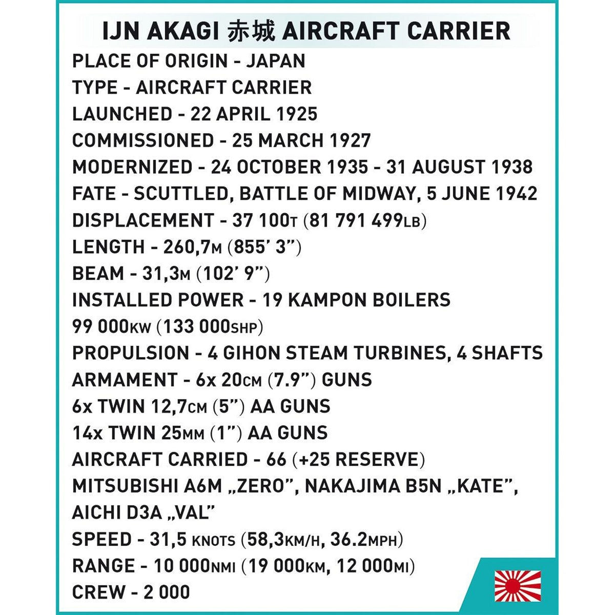 Cobi akagi aircraft carrier constructiespeelgoed (schaal 1:300)