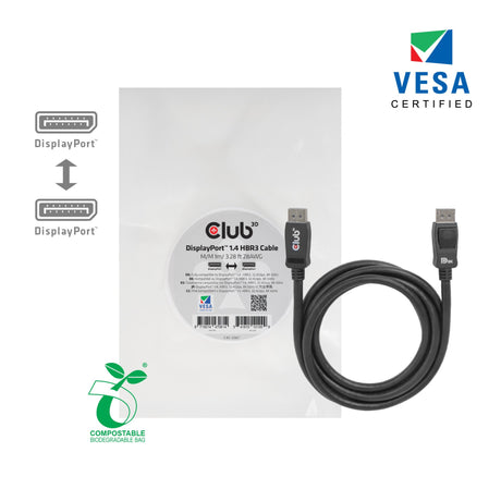 Club 3d displayport 1.4 hbr3 kabel (zwart, 1 meter, 8k)