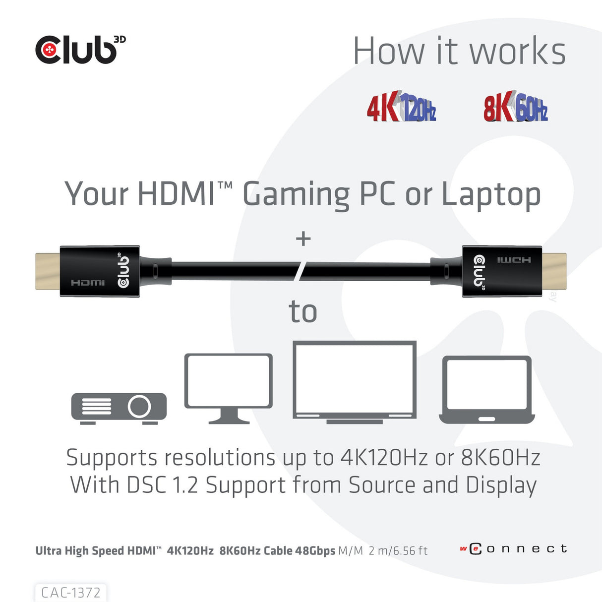 Club 3d ultra high speed hdmi 2.1 gecertificeerde kabel male-male (zwart, 2 meter, 4k 120hz, 8k 60hz, 48gbps)