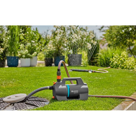 Gardena besproeiingspomp 5000 silent set met slang en aanzuigunit (donkergrijs turquoise, 9081-20 | pomp | 20 m slang | 3,5 m aanzuigunit)