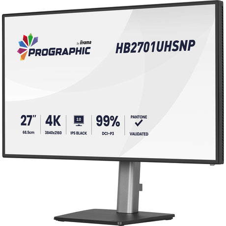 Iiyama prographic hb2701uhsnp-b1 27 4k ultra hd monitor (zwart (mat), 1x displayport, 1x hdmi, 2x usb-c, 3x usb-a, 1x rj-45)
