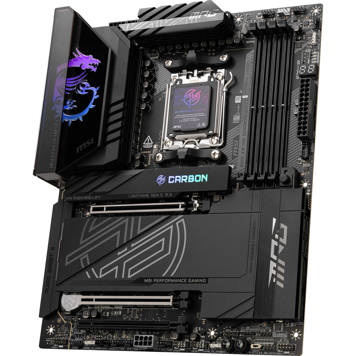Msi mpg x870e carbon wifi socket am5 moederbord (raid, 5gb-lan, 2,5gb-lan, wi-fi 7, bt, sound, atx)