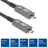 Act connectivity usb-c 3.2 gen2 active optical cable (aoc) aansluitkabel (grijs zwart, 5 meter)