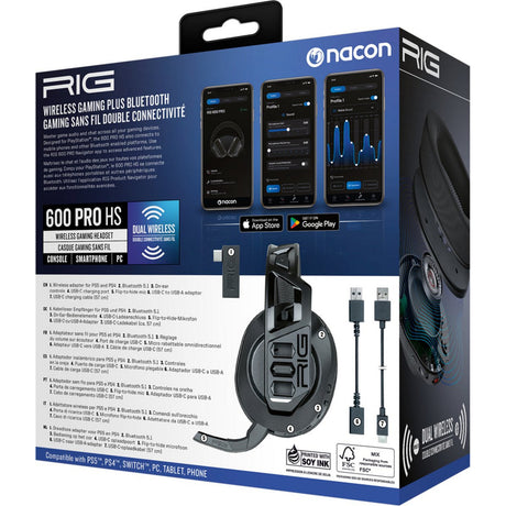 Nacon rig 600 pro hs over-ear gaming headset (zwart, playstation 5, playstation 4, windows, nintendo switch, android, ios)