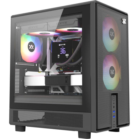 Xyz pc gear atom midi tower behuizing (zwart | 2x usb-a | 1x usb-c | tempered glass)