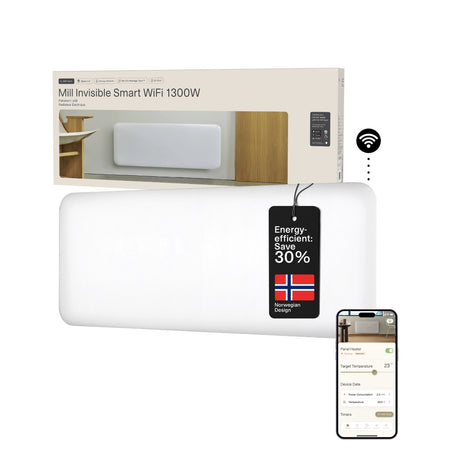 Mill steel wifi paneelverwarming pa1300wifi4, 1300 watt convector (wit, wifi 2,4 ghz (wifi 6), bluetooth 5.2, zigbee 3.0 + app)