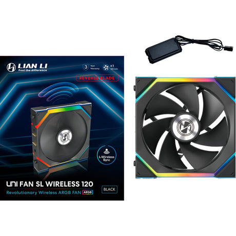Lian li uni fan sl120 wireless reverse blade rgb case fan (zwart, 120 x 124.5 x 28 mm, pwm)