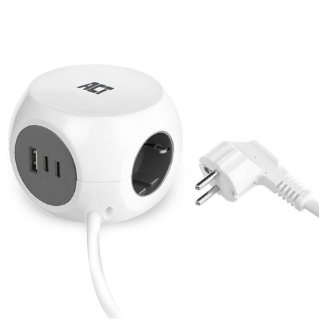 Act connectivity act stekkerdoos kubus met 3 stopcontacten, 30w power delivery usb-c a poorten, kabellengte 1,5m ac2420