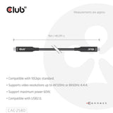 Club 3d full-feature usb-c kabel, 15m (zwart, 8k60hz 10gbps 60w)