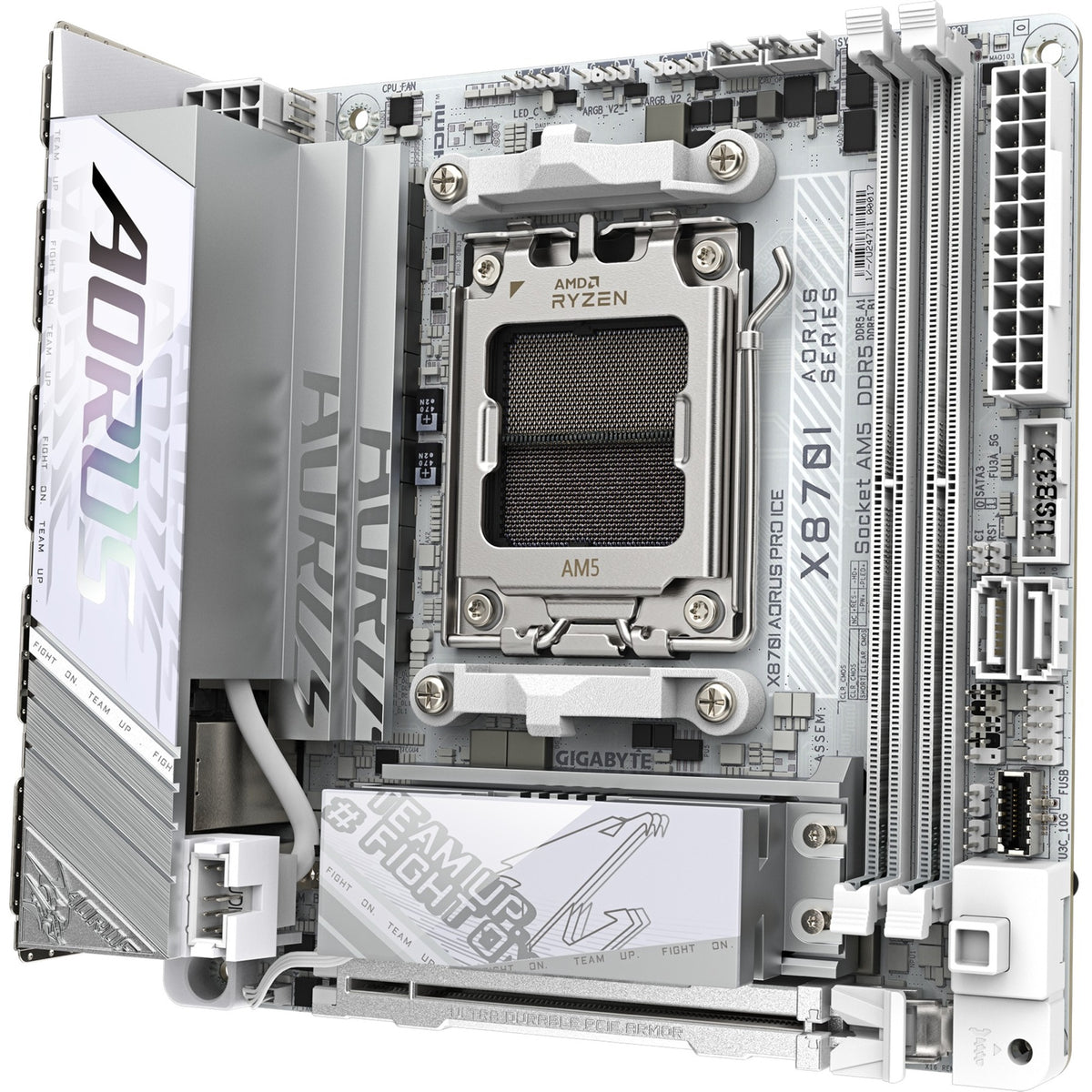 Gigabyte x870i aorus pro ice socket am5 moederbord (wit, raid, 2,5gb-lan, wi-fi 7, bt, sound, mini-itx)