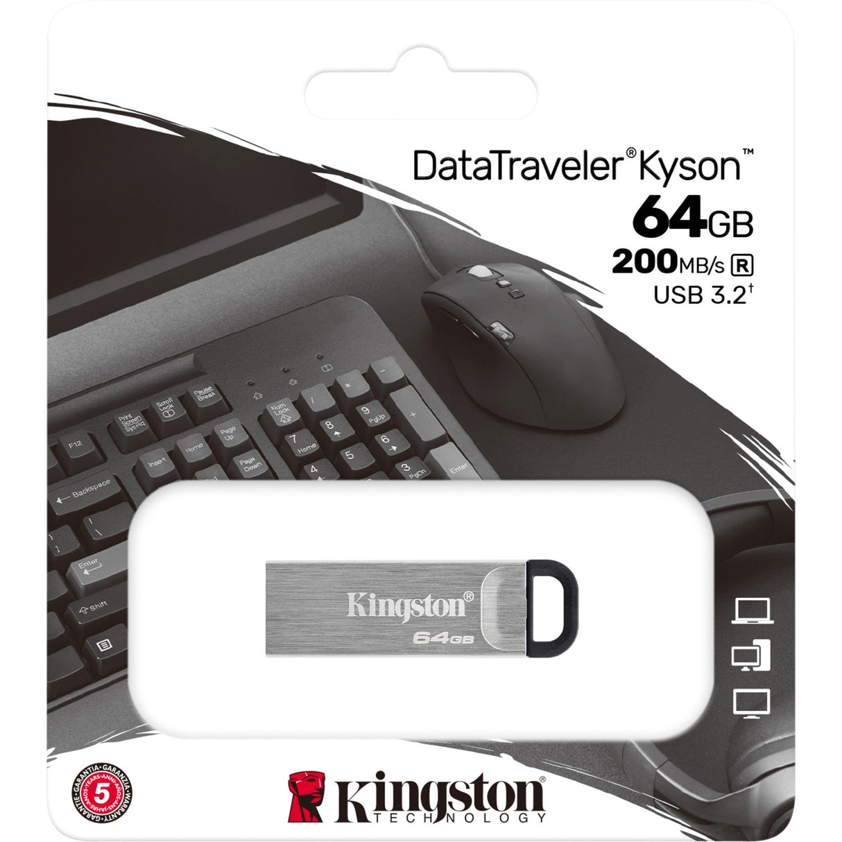 Kingston datatraveler kyson 64 gb usb-stick (zilver, dtkn 64gb)
