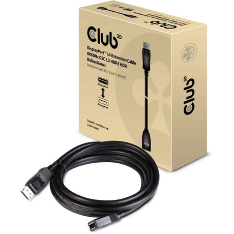 Club 3d displayport 1.4 hbr3 verlengkabel (zwart, 3 meter, 8k)