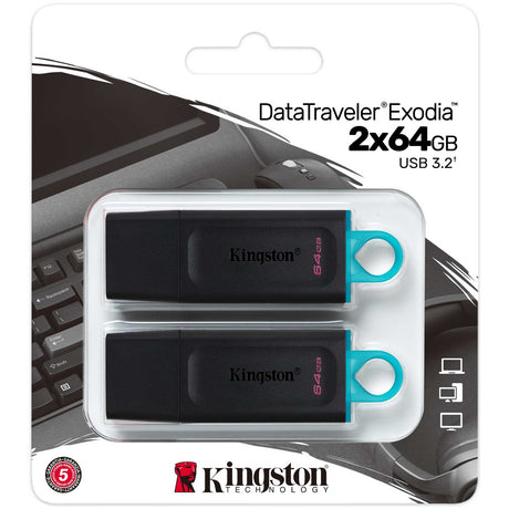 Kingston datatraveler exodia 64 gb 2 pack usb-stick (zwart turquoise, 2 stuks, dtx 64gb-2p)