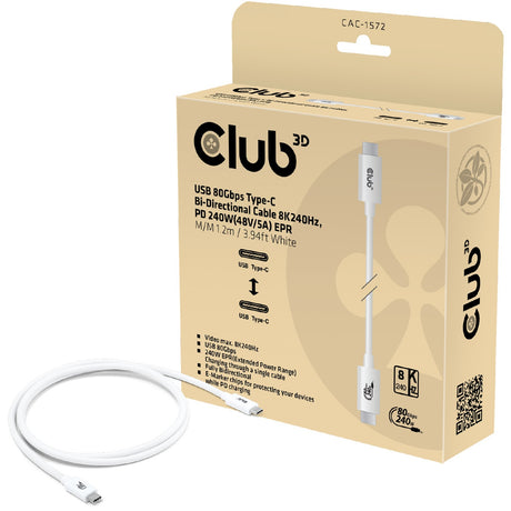 Club 3d usb-c 80gbps certified 240w 8k 240hz kabel (wit, 1.2m)