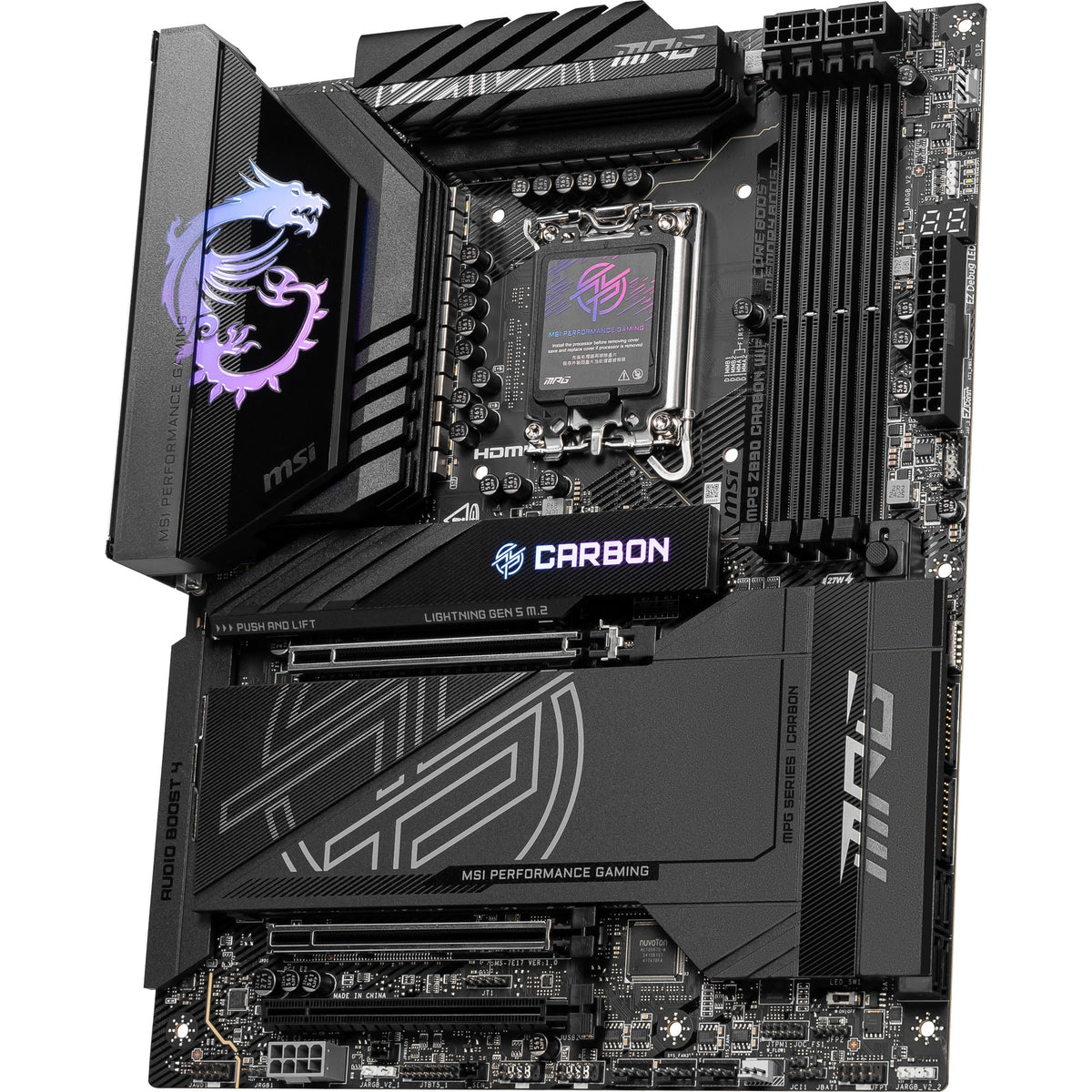 Msi mpg z890 carbon wifi socket 1851 moederbord (zwart, raid, 5gb-lan, 2.5gb-lan, wi-fi 7, bt, sound, atx)