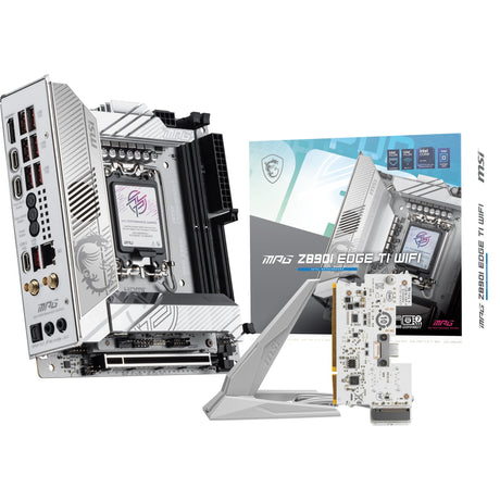 Msi mpg z890i edge ti wifi socket 1851 moederbord (wit zilver, raid, 5gb-lan, wi-fi 7, bt, sound, mini-itx)