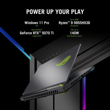 Asus rog strix g16 g614fr-s5213w 16 gaming laptop (grijs groen | ryzen 9 9955hx | rtx 5070 ti | 32 gb | 1 tb ssd)