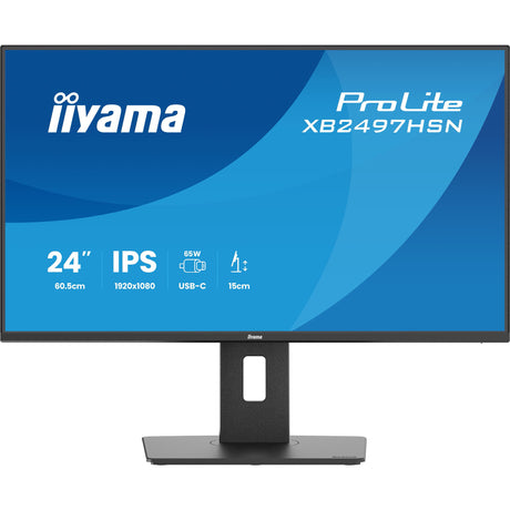 Iiyama prolite xb2497hsn-b1 23.8 monitor (zwart (mat), 1x displayport, 1x hdmi, 3x usb-c, 2x usb-a, 1x rj-45)