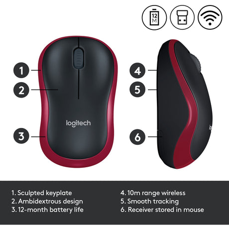 Logitech wireless mouse m185 (rood, retail)