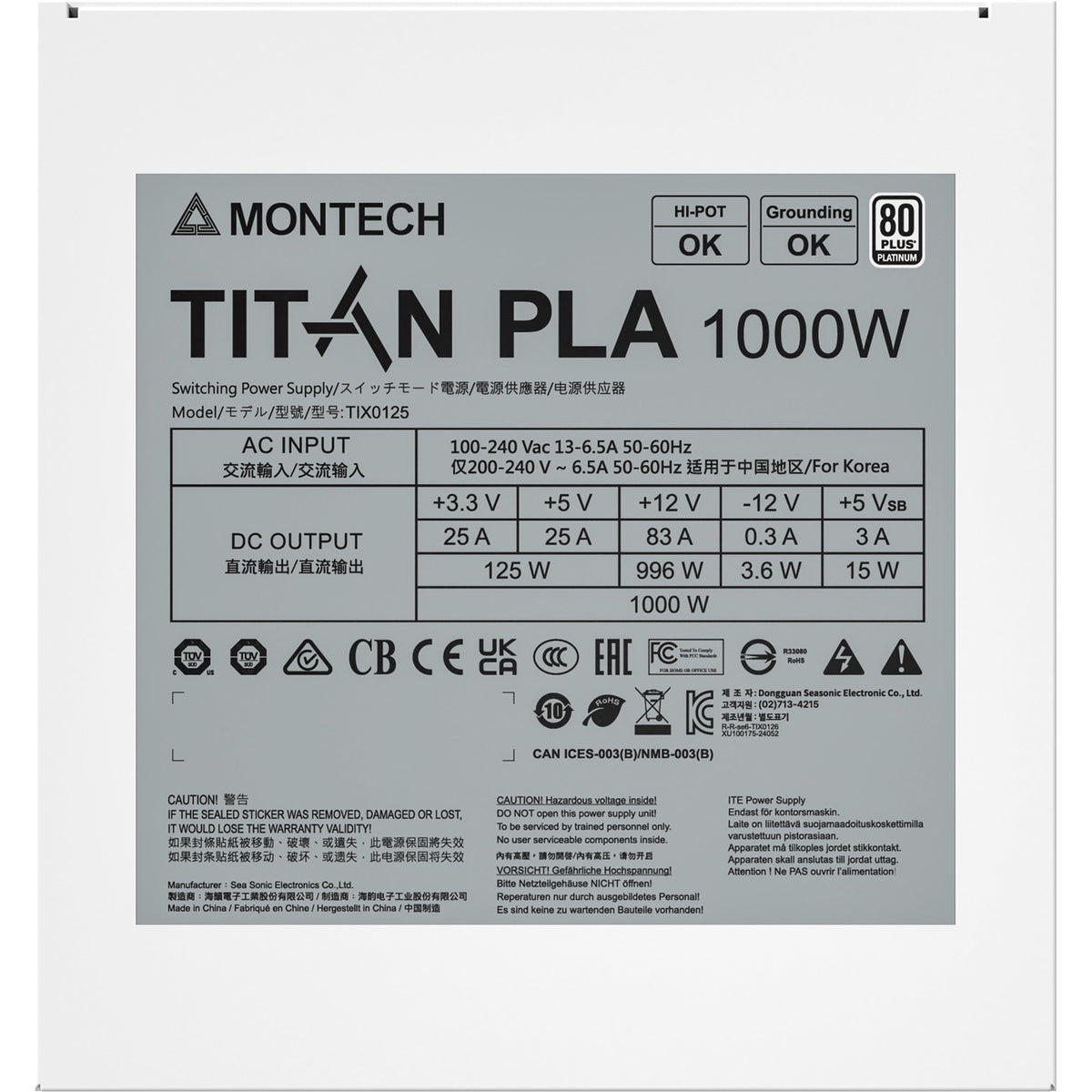 Montech titan pla modulaire 1000 watt voeding (wit, 2x pcie)