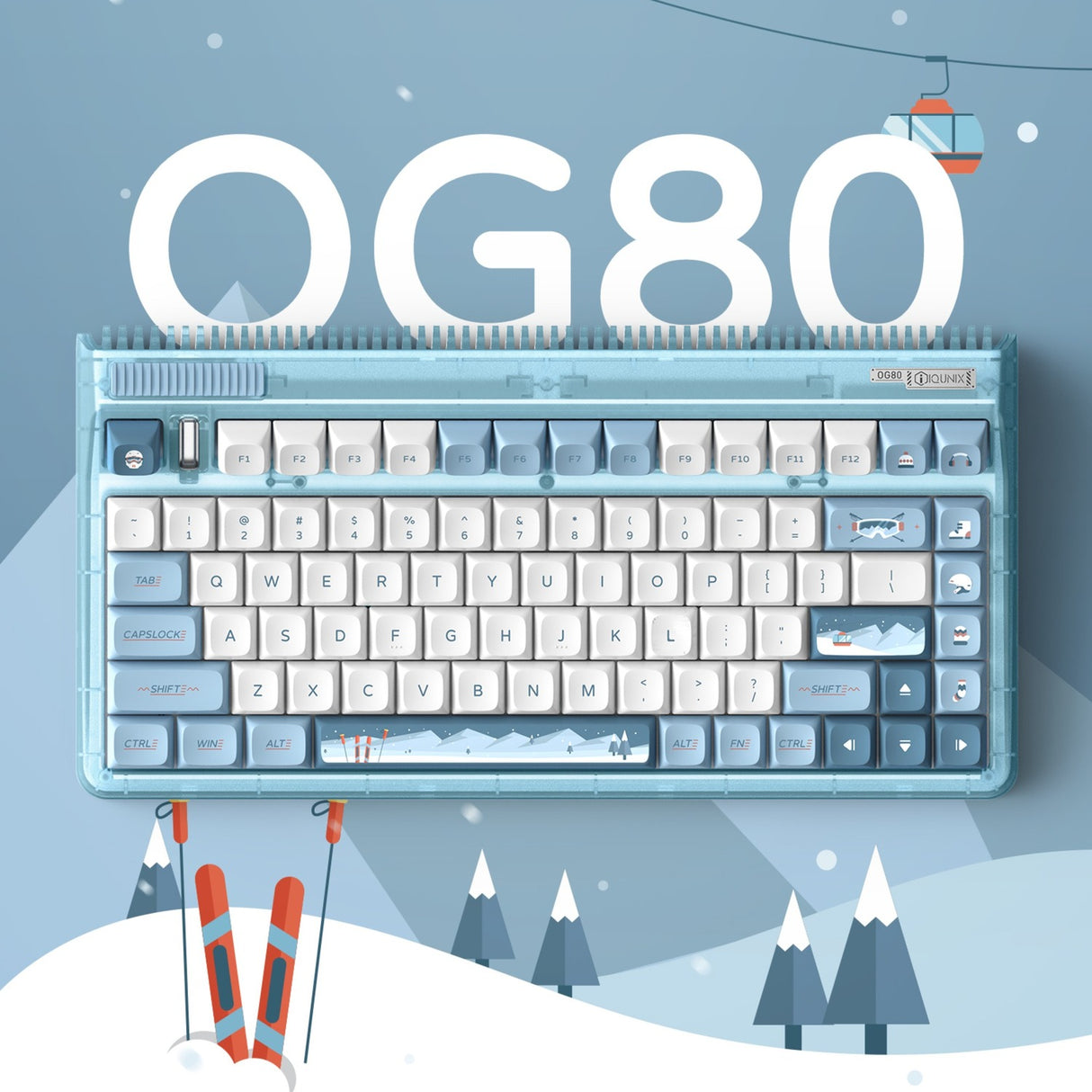 Iqunix og80 wintertide wireless mechanical keyboard (lichtblauw, us lay-out (qwerty), iqunix moonstone turbo, 80% (tkl), rgb leds, hot-swappable, pbt, 2.4ghz | bluetooth 5.1 | usb-c)