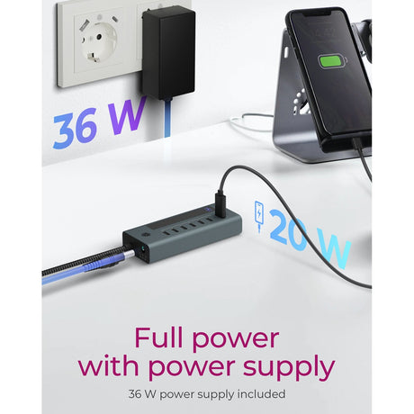 Icy box 7-port usb-c 3.2 gen 2 usb-hub (blauwgrijs)