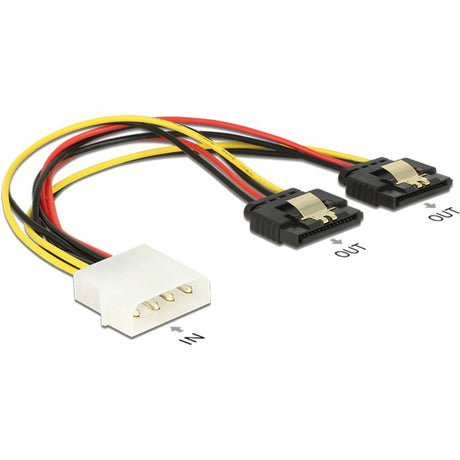 Delock power molex 4-pin male > 2 x sata 15-pin splitterkabel (zwart rood, 0,2 meter)