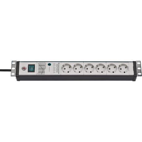Brennenstuhl premium-line 60.000a stekkerdoos met overspanningsbeveiliging 6-voudig zwart lichtgrijs 3m h05vv-f 3g1,5 19 formaat