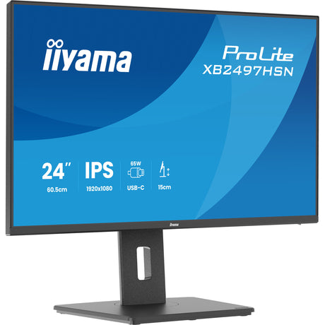 Iiyama prolite xb2497hsn-b1 23.8 monitor (zwart (mat), 1x displayport, 1x hdmi, 3x usb-c, 2x usb-a, 1x rj-45)