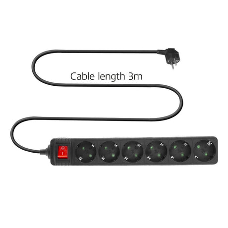 Act connectivity act stekkerdoos met lichtgevende schakelaar, 6 sockets, 3 m, zwart ac2465