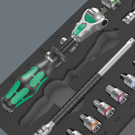 Wera schuimrubberen inzetstuk 8000 a zyklop-set 1 gereedschapsset (zwart grijs, ratel en doppenset, in schuimrubberen inzet voor werkplaatswagen)