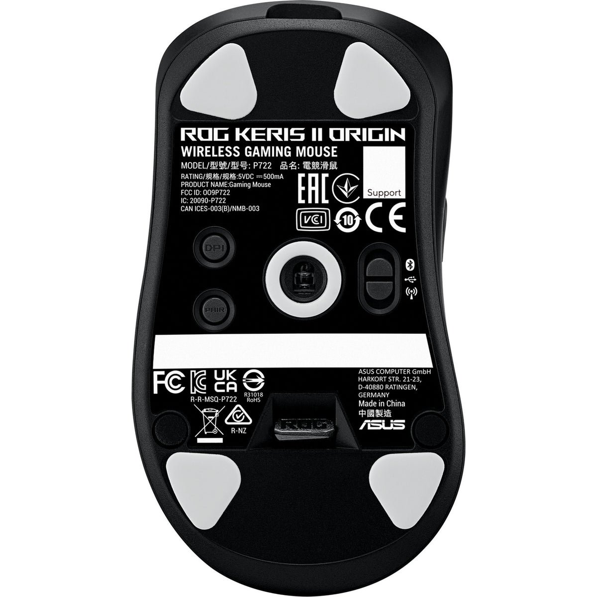 Asus rog keris ii origin gaming mouse (zwart, 42.000 dpi, rgb, usb, 2.4ghz, bluetooth)