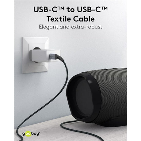 Goobay usb-c snellader nano (65 w) en usb-c textielkabel (zwart, 2x usb-c, 1x usb-a, 1 meter)