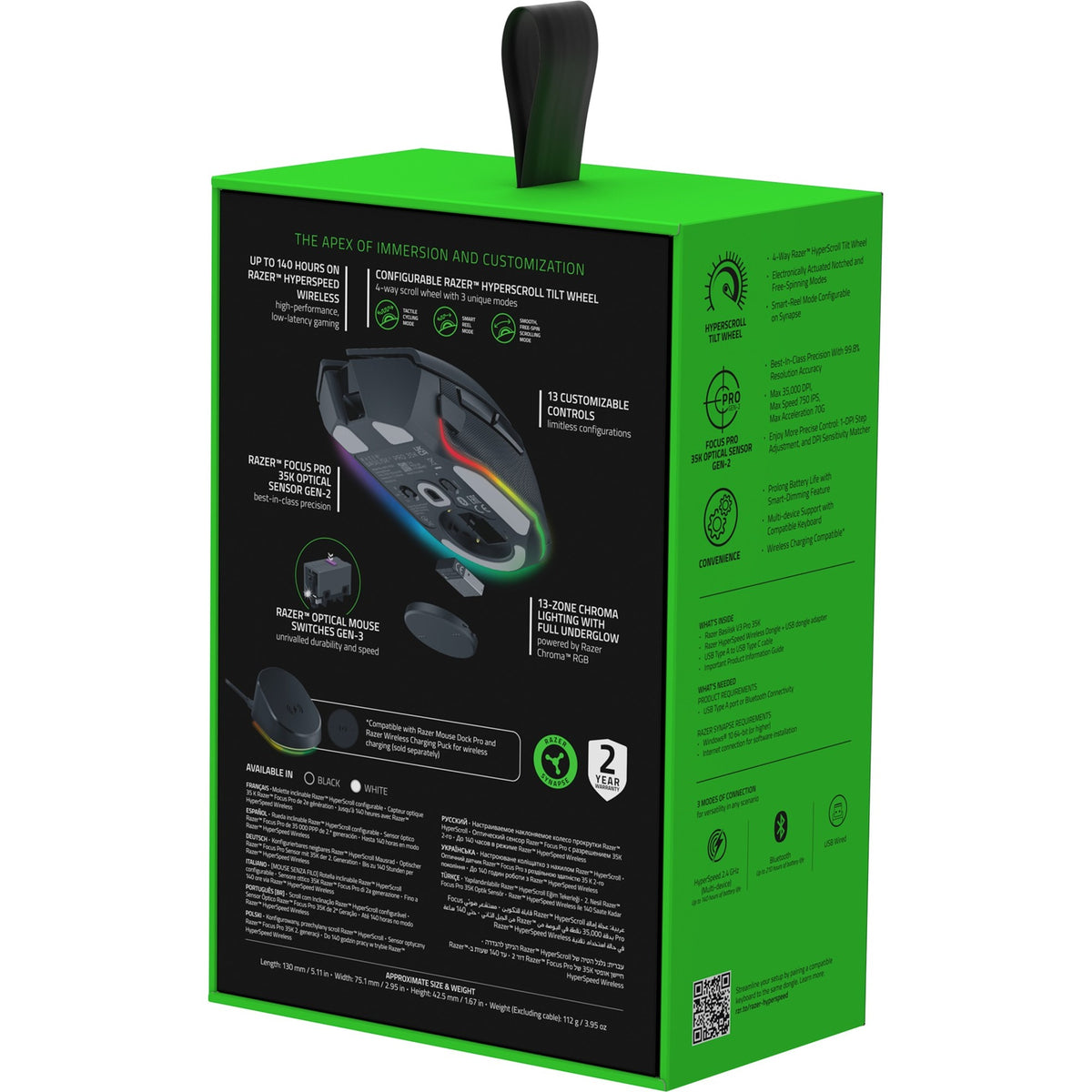 Razer basilisk v3 pro 35k gaming muis (zwart, usb bluetooth hyperspeed wireless, 35000 dpi, chroma rgb)