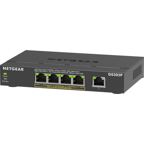 Netgear 5-port poe+ gigabit ethernet soho unmanaged switch (gs305p) (zwart)