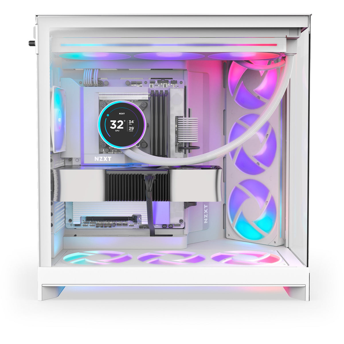 Nzxt h9 flow rgb+ midi tower behuizing (wit (mat) | 2x usb-a | 1x usb-c | rgb | tempered glass)