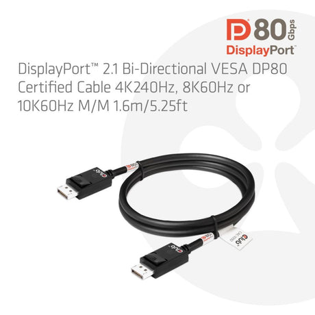 Club 3d gecertificeerde displayport 2.1 kabel (zwart, 1,6 meter, 10k)