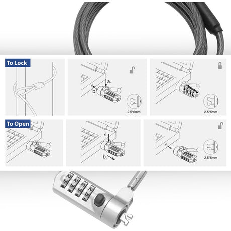 Act connectivity nano laptopslot met cijfercode diefstalbeveiliging (grijs, 2 meter)