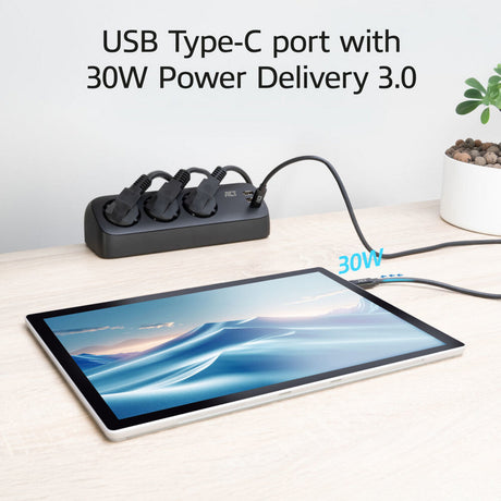 Act connectivity act stekkerdoos met 3 type-f stopcontacten, 30w power delivery, usb type-c a poorten, kabellengte 1,5 meter ac2480