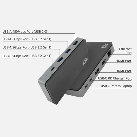 Act connectivity usb-c 4k mst dockingstation (zwart grijs)