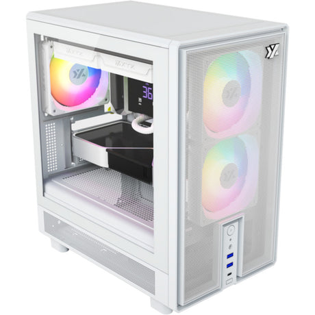 Xyz pc gear atom midi tower behuizing (wit | 2x usb-a | 1x usb-c | tempered glass)