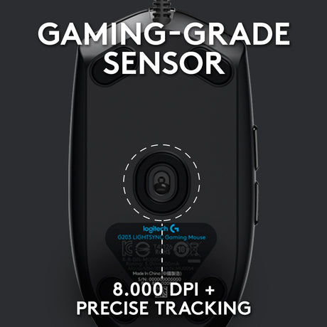 Logitech g203 lightsync gaming muis (zwart, 200 - 8000 dpi, rgb leds)
