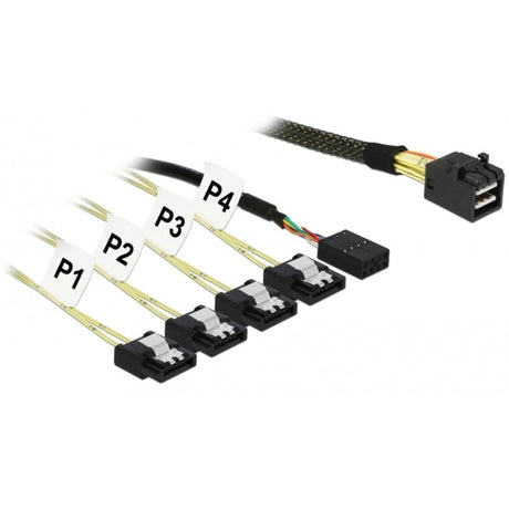 Delock mini sas hd sff-8643 > 4x sata 7-pin adapter (zwart, 1 meter + sideband 1 m metal)