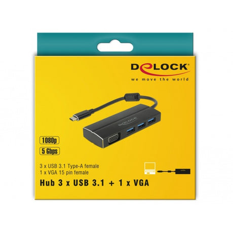 Delock usb-c naar 3x usb-a + vga adapter (zwart)