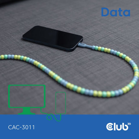 Club 3d usb-c beaded cable blue, 2 meter kabel (blauw)
